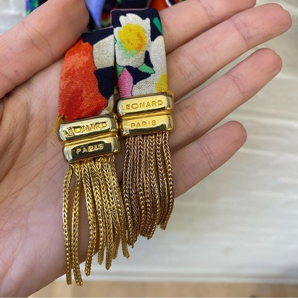 Leonard Paris || Mikado Silk Jersey Dress Belted Floral Navy - Picture 5 of 15